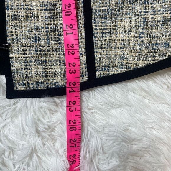 ANNE KLEIN Tweed Jacket Faux Leather Trim Size 10 Zip Up Blazer Office Workwear - Picture 8 of 10